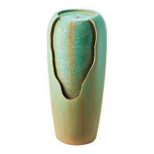30.71" Outdoor Glazed Jar Water Fountain – 1-Tier Floor Standing Fountain with LED Light & Pump for Garden Patio & Home (Green)