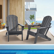 Set of 2 Plastic Adirondack Chairs with Cup Holder Folding All-Weather Outdoor Fire Pit Chairs Ergonomic Armrest Design (Gray)