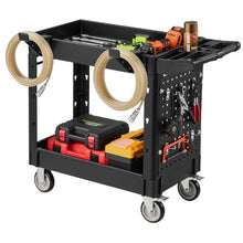 Utility Cart 2-Tier Plastic Service Cart 550 LBS 360° Swivel Wheels Tray & Pegboard