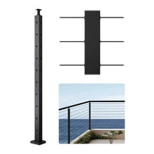36" Black Stainless Steel Corner Rail Post with L-Shaped Cable Holes