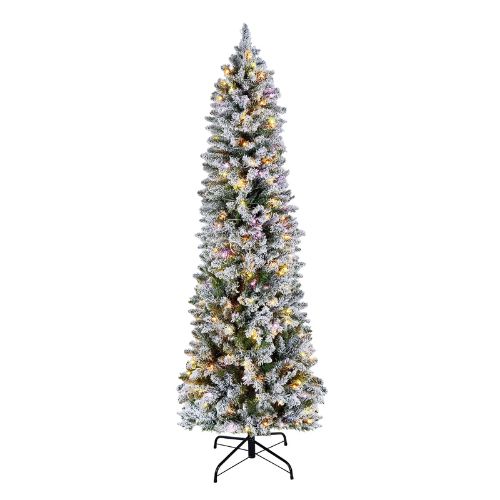Prelit Snow Flocking Artificial Christmas Tree with 240 Colorful LED and 11 Lighting Modes Decoration (6FT)