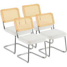 Set of 4 Mid-Century Rattan Dining Chairs with Velvet Upholstery
