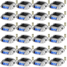 24-Pack Solar Driveway Lights with Switch, Waterproof LED Blue Lights for Pathway Garden Walkway & Steps