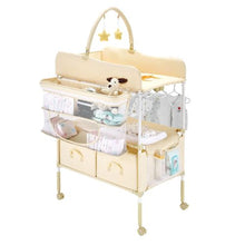 Baby Changing Table with Drawers Foldable Diaper Station Wheels Side Basket & Hanging Rod (Light Beige)