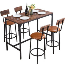5-Piece Bar Table Set, 47″ Rectangular Pub Table with 4 Stools, Rounded Edges Walnut & (Black)