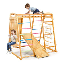 9-in-1 Montessori Indoor Jungle Gym, Wooden Climbing Playset with Monkey Bar Slide Swings & More