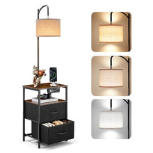 2-Tier Floor Lamp Table with Drawers & Charging