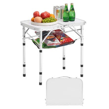 24x16 In Adjustable Folding Camping Table with Mesh Shelf (Silver)