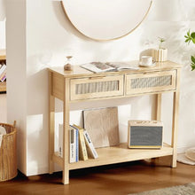 Rattan Console Table with 2 Drawers & Sliding Door