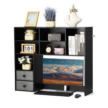 Desktop Bookshelf 3-Tier Wood Organizer with Drawers (Black)