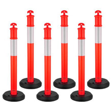 48" Traffic Delineator Posts with Fillable Base & Reflective Strips Red for Construction & Parking Lot Safety