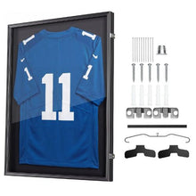 Jersey Frame Display Case 36.4 x 28.3 in Wooden Shadow Box with UV Protection PC Panel Magnetic Lock & Hanger for Sports Jerseys
