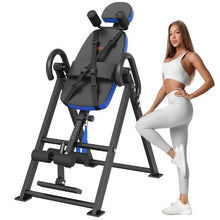 Heavy Duty Inversion Table – 300lbs Capacity Back Stretcher with Headrest Ankle Lock Adjustable Protective Belt (Blue/Black)