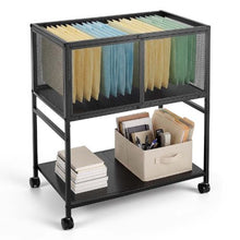 2-Tier Rolling File Cart Hanging File Organizer Lockable Wheels 60 lbs Capacity (Black)