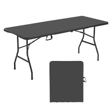 6 Ft Heavy Duty Folding Table – Portable Fold-in-Half Utility Table with Handle (Black)