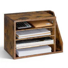 4 Compartments Literature Organizer with Detachable Shelves Wooden Mailbox Sorter  for File Document Paper (Brown)
