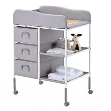 Multi-Functional Baby Changing Table with Drawers Portable Diaper Station with Wheels Adjustable Height & Storage Organizer (Gray)