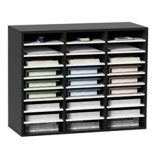 27-Compartment Wood Literature Organizer with Adjustable Shelves MDF Mail Center (Black & White)