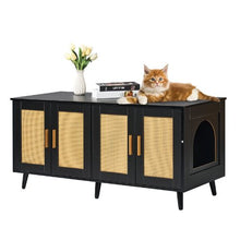 47.2-Inch Cat Litter Box Enclosure for 2 Cats Hidden Cabinet with Rattan Doors (Black)