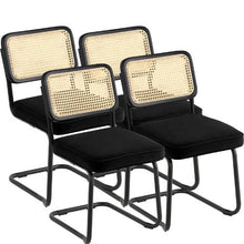 Set of 4 Rattan Back Velvet Dining Chairs for Home & Office