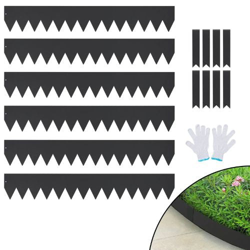 6 Inch x 20' Ft Hammer-in Edging Border with 8 Clips Steel Garden Edging Borders Bendable Metal Landscape Edging (Pack of 6)