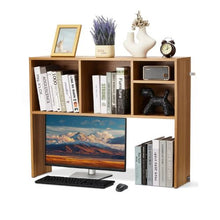 Desktop Bookshelf 1-Tier Storage Rack with Anti-Slip Feet (Wood Color)