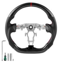 Nissan 370Z Steering Wheel 2008–2020 Carbon Fiber Flat-Bottom Design Non-Slip Leather Grip (Black)