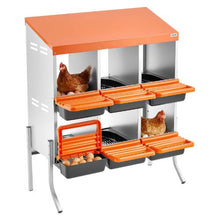 6-Compartment Chicken Nesting Box Roll-Away Egg Box with Legs Steel & Plastic for Hens(Orange)