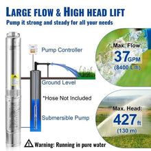 37GPM, 427ft Head, 230V, 4" Stainless Steel, 33ft Cord & Control Box, IP68 2HP Deep Well Submersible Pump for Home, Irrigation & Industrial Use