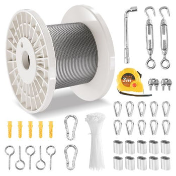 1/8 Inch 7x7 Strand T304 Stainless Steel Braided Aircraft Cable 100FT With 59 Accessories