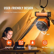9 Inch Portable Rechargeable Fan with LED Lantern 4-Speed Adjustable, 45°/90° Automatic Swivel, Timer, USB Battery-Powered Fan