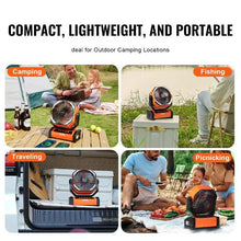 9 Inch Portable Rechargeable Fan with LED Lantern 4-Speed Adjustable, 45°/90° Automatic Swivel, Timer, USB Battery-Powered Fan