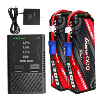 Gens Ace 5300mAh 3S1P 11.1V HardCase G-Tech Lipo Battery With  Charger Combo GEA60W533S602