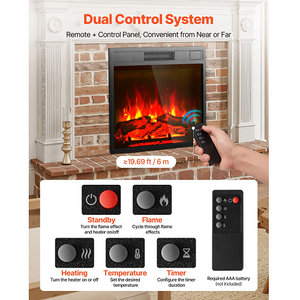 18 Inch Electric Fireplace Insert, Wall Recessed Heater with Remote, 5000BTU, Black