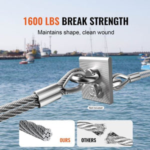 1/8 Inch 7x7 Strand T316 Stainless Steel Braided Aircraft Cable 100FT With Accessories