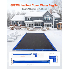 8 ft Pool Cover Water Bags Pack of 6 with 4 Corner Tubes – 0.4 mm PVC Weights with Leakproof Valve for Winter Inground Swimming Pool Covers