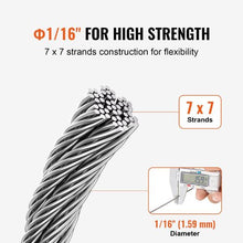 1/16 Inch 7x7 Strand T304 Stainless Steel Braided Aircraft Cable 66FT With Accessories