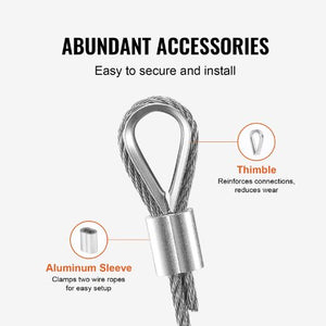 1/8 Inch 7x7 Strand T316 Stainless Steel Braided Aircraft Cable 100FT With Accessories