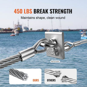 1/16 Inch 7x7 Strand T304 Stainless Steel Braided Aircraft Cable 66FT With Accessories