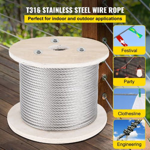 5/32 Inch 1x19 Strand T316 Stainless Steel Braided Aircraft Cable 500FT