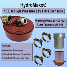 1 1/2" x 100FT Red 10 Bar High Pressure Lay Flat Discharge & Backwash Hose with Connectors