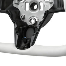 Tesla Model 3 Steering Wheel 2016–2023 Carbon Fiber Flat-Bottom Design Heated Leather Grip (White)
