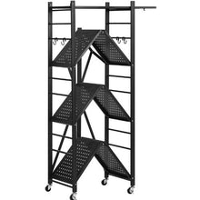 4-Tier Foldable Metal Storage Shelf with Wheels No Assembly (Black)