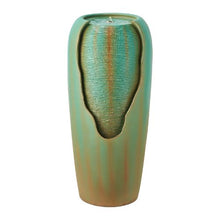 30.71" Outdoor Glazed Jar Water Fountain – 1-Tier Floor Standing Fountain with LED Light & Pump for Garden Patio & Home (Green)