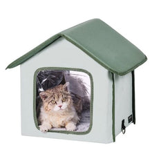 Elevated Heated Cat House with Timer Foldable Outdoor Shelter Heated Pad for Winter Green (Small)