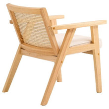 Mid-Century Rattan Accent Chair with Velvet Upholstery (Beige)