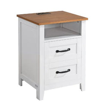 Farmhouse Nightstand with Charging Station White Side Table with 2 Drawers & Shelf USB Ports & AC Outlets
