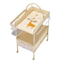 Baby Changing Table with Drawers Foldable Diaper Station Wheels Side Basket & Hanging Rod (Light Beige)