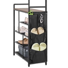 70.9" Hall Tree Coat Rack with Shoe Storage 4-Tier Organizer Hooks Side Pocket Wire Shelf Steel Frame for Entryway Bedroom Closet