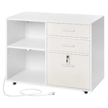 3-Drawer Wooden File Cabinet Mobile Rolling Storage with Lock Light & Adjustable Shelves